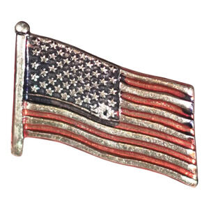 Waving American Flag Lapel Tie Pin – Gold Trim – USA Patriotic – 1" x 0.5"